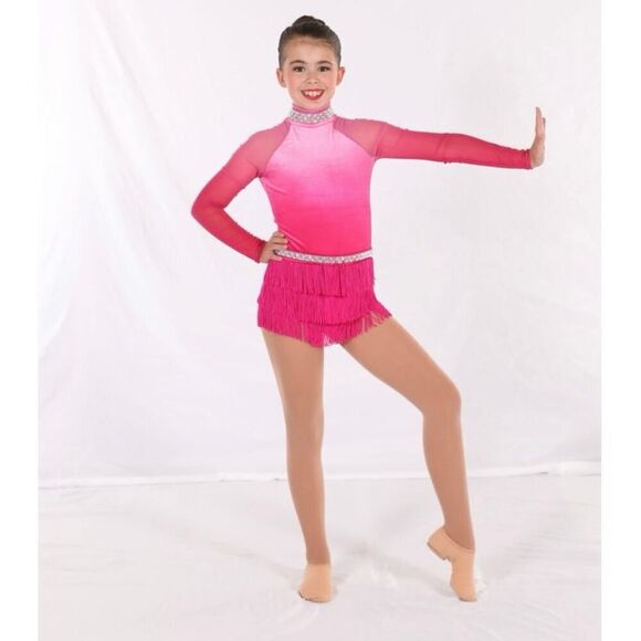 Weissman Pink Velvet Rhinestone Fringe Jazz Dance Costume Girls Medium Child - Picture 1 of 11